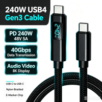 Câble USB 4 Gen3 40 Gbps USB C vers USB C avec affichage numérique LED, charge rapide 240W PD 5A, câble de données pour ordinateur portable de jeu, Steam Dock