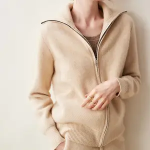 IMF New Style Customized 100% Cashmere Knitted Crew Neck Cable Women Cardigans Sweater