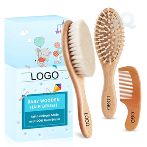 Wholesale Custom Logo Wooden <strong>Baby</strong> Hair <strong>Brush</strong> and Comb <strong>Set</strong> for Newborn Toddler Soft Goat Bristle Cradle Cap Gift <strong>Set</strong> Eco Friendly - Product Image 1