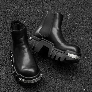 Bottes de sport montantes imperméables de luxe pour hommes, en cuir véritable, à semelle épaisse, style moto, chaussures en cuir véritable pour hommes - Product Image 3