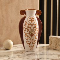 Vase en céramique blanc cassé à motif en spirale caramel, double poignée, vase décoratif pour fleurs, pour le salon, décoration de la maison