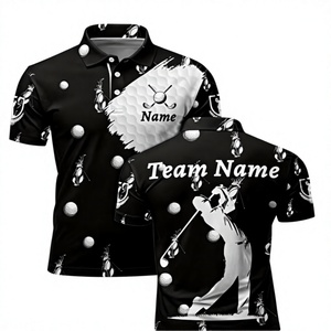 Men's Blue Golf Polo Shirt Short Sleeve Digital Printed Breathable Knitted Team Name Design - Product Image 6