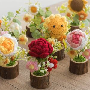 Factory Custom Handmade 13-21cm Simulation Flowers Potted <b>Plant</b> Knitted Decoration Smiling Sunflower Crochet Toys - Product Image 4