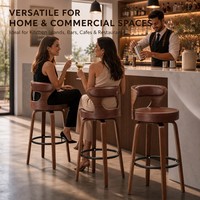 Tabouret de bar moderne du milieu du siècle pivotant rembourré en cuir PU avec dossier pour bar à domicile, îlot de cuisine, restaurant et utilisation en extérieur