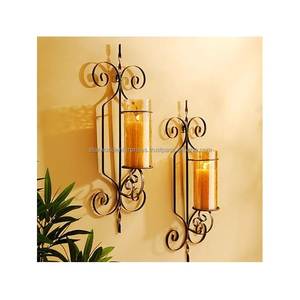 Home Decor Quality Iron and Glass Vertical Wall <b>Hanging</b> <b>Candle</b> Holder Set of 2 for Sconce Wall Decor for Living Room and Bedroom - Product Image 1