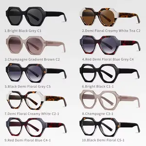 Own Brand Lucky Hexagon Gafas De Sol Thick Frame Sunglasses Generic OEM Brand Made Acetate TR90 Sunglasses For Women Female