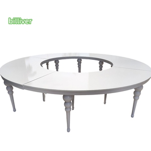Tavolo da Pranzo <span class=keywords><strong>a</strong></span> Forma di Serpente in Acciaio Inox per Catering Matrimoniale, Tavolo Semicircolare con Piano in Vetro Temperato - Product Image 1