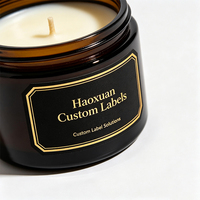 Étiquettes de bougies cadeaux haut de gamme Haoxuan OEM, autocollants adhésifs imperméables en PET noir avec impression dorée pour emballages de luxe