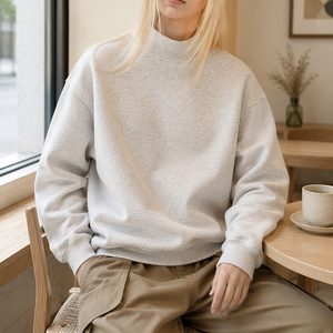 Custom <b>Vintage</b> Mock Neck <b>Sweatshirt</b> Cotton Blend Pullover <b>Oversized</b> Knitted Hoodie for Men and Women - Product Image 2