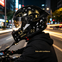 Casque de moto modulaire de style américain vintage avec visière transparente, casque intégral pour moto