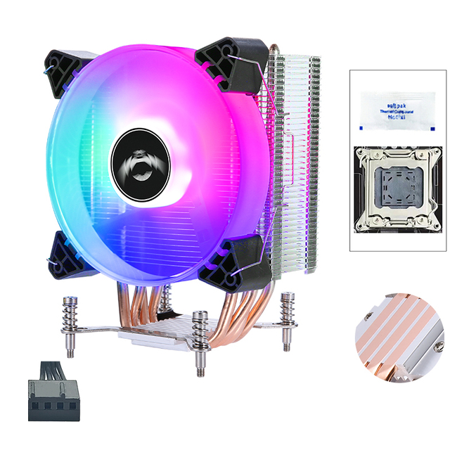 QiuzAim Desktop PC Cooler 4 Heat Pipes 2011 X99 2 Fans 120 mm RGB LED Quiet 3pin 4pin CPU Fan Copper Pipe X79 E5 CPU PWM Fan
