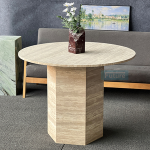 현대 라운드 탑 베이지 석회화 커피 테이블 낮은 라운드 실린더 주각 거실 럭셔리 자연 맞춤형 티 테이블 - Product Image 3