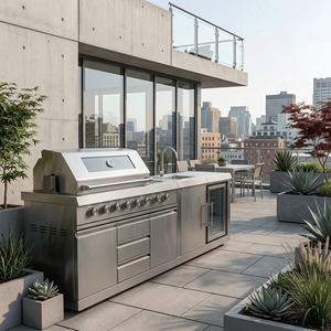 Mobile da <span class=keywords><strong>Cucina</strong></span> Esterno <span class=keywords><strong>in</strong></span> Acciaio Inox SS304 con Finitura Metallica, Resistente all'Umidità, per Cortile, Design Gratuito - Product Image 1