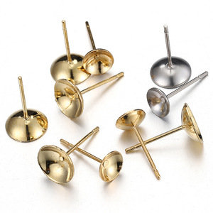 Concave Pad Stud <b>Earring</b> <b>Post</b> | 18K PVD Gold Plated Stainless Steel Pearl Cup Base Pin 3mm 4mm 5mm 6mm 8mm 10mm DIY Making - Product Image 1
