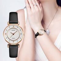 Montre à quartz pour femme, cadran minimaliste avec diamants, bracelet en cuir, montre-bracelet étanche 30M, montre élégante