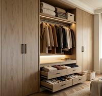 Armoire sur mesure avec coiffeuse intégrée, dressing moderne en bois massif, meuble de rangement pour chambre à coucher