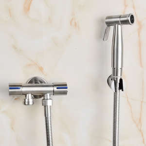 Zimani Shattaf Toilet Bidet Sprayer Wall <b>Mount</b> Polished Stainless Steel Dual Outlet One Inlet Three Way Diverter - Product Image 1