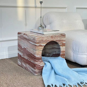 Table d'appoint en marbre naturel 2-en-1, niche pour chat, lit pour animaux de compagnie, luxe, imperméable, décoration d'intérieur, meubles pour chambre à coucher/salon - Product Image 5