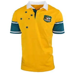 Camiseta de manga corta con logotipo bordado de Australia, Polo de la liga de Rugby