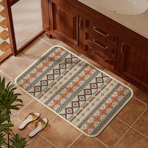 Tapis de salle de bain tissé élégant, rectangulaire, imitation lin, motif géométrique, antidérapant, pour usage domestique, blanc cassé - Product Image 5