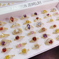 Lot de bagues colorées en zircon, plaquées or avec micro-incrustations, style rétro de luxe, anti-décoloration, pour femmes