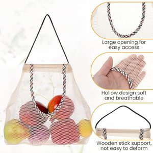 Lot de 4 sacs de rangement en filet suspendus, sacs réutilisables respirants pour fruits et légumes, sacs en filet portables pour fruits, légumes, oignons - Product Image 3