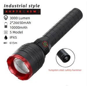 Đèn Led 26650 Pin 3000 cao lumens XHP50 mạnh mẽ có thể sạc lại xhp 70.2 Đèn Pin Đèn pin zoom mạnh mẽ ngọn đuốc