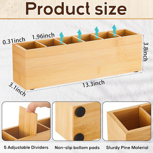 Bamboo Wood <b>Desk</b> Organizer Rectangle 18L Storage Box With Movable Partition For Office <b>Study</b> Bathroom Desktop - Product Image 3