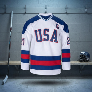 2026 America Ice Hockey Team USA Jerseys Custom Printed Men's Embroidery Ice Hockey Uniform <b>100</b>% <b>Polyester</b> Anti-Bacterial V-neck - Product Image 3