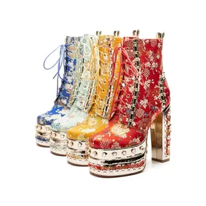 Rasi di perle/strass stivali corti impermeabili con plateau decorazione in diamante stivali corti grandi 34-43 scarpe da donna con tacco alto