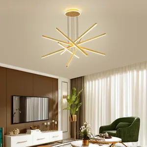 Modern simple Gold Geometrical line Chandeliers home living room Ceiling Lighting LED Aluminum acrylic Pendant