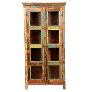 Armoire rustique en bois de récupération avec portes vitrées, meuble autoportant avec portes à volets, design antique, mobilier de chambre - Product Image 4