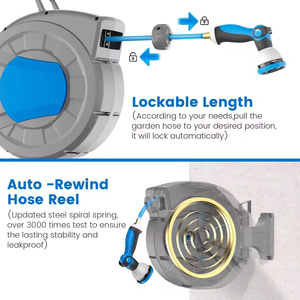 Nouvelle Arrivée Dévidoir de tuyau d'arrosage rétractable en PVC mural Norme CNS avec buse à 10 modes de pulvérisation Diamètre 1/2'' Raccord 3/4 - Product Image 6