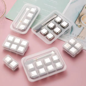 ชุดหินวิสกี้สแตนเลสแบบนำกลับมาใช้ใหม่ได้ชุดน้ำแข็งโลหะพร้อมที่รองน้ำแข็งขนาดเล็กสำหรับไวน์เบียร์โคล่า - Product Image 3