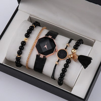 Set jam tangan 2/5/6 buah, jam tangan wanita berlian imitasi mewah, jam tangan elegan modis, jam Quartz untuk Gadis wanita