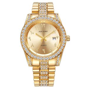 Reloj de Cuarzo para Hombre, Estilo Ejecutivo Hip Hop, con Correa de Acero, Escala Romana, Completamente Decorado con Diamantes, Resistente al Agua - Product Image 4