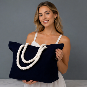 Bolsa de Playa de Gran Capacidad, Bolsa de Compras Reutilizable, Bolsa de Lona Ecológica con Logotipo Personalizado, Bolsa de Mano de Cuerda de Algodón - Product Image 3