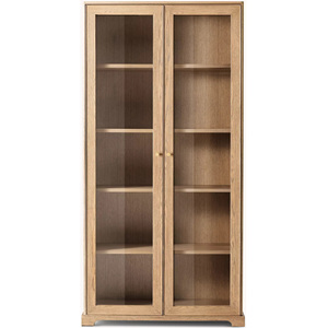 American Country Solid Wood Bookcase Oak Storage <b>Cabinet</b> Glass Door Display Bookshelf for Living Room Home <b>Office</b> - Product Image 1