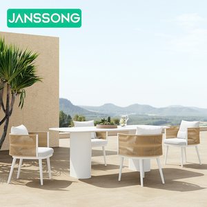 Ensemble de table et de chaises de jardin en corde, ensemble de salle à manger en aluminium pour patio, ensemble de salle à manger en métal pour extérieur, table et chaises de jardin, mobilier de jardin - Product Image 2