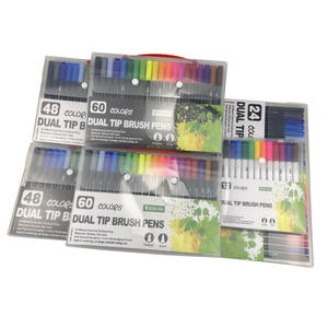 Meilleur cadeau pour enfants, marqueurs lavables artistiques, 12/24/36/48/60/72/100 couleurs, stylo marqueur à double pointe personnalisé, pointe fine et pinceau - Product Image 2