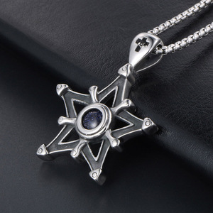 Retro Five-Pointed Star <b>Titanium</b> Steel Pendant With Blue Sandstone Inlay Bezel Setting Gift Jewelry - Product Image 3