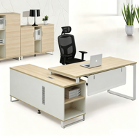 Bureau de direction moderne et minimaliste avec étagère latérale et classeur assorti
