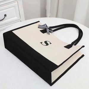 26 Letters Personalized <b>Initial</b> Canvas Beach <b>Bag</b> Reusable Classic Black and White Blank Canvas Tote Gift <b>Bag</b> With Custom Logo - Product Image 3