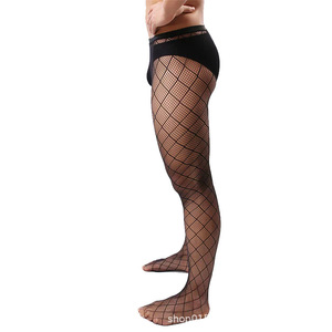 Collants résille noirs pour hommes en Spandex et Nylon, jacquard ajouré, style legging, lingerie sexy et tentatrice, Printemps 2024 - Product Image 2