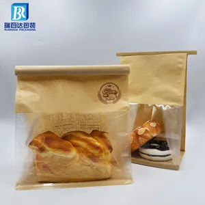 Custom Bakery Paper Packaging Bag Bread Loaf Bagel Toast Brown Bakery Bread Paper Bags Kraft Paper Window Bag