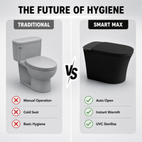 Télécommande intelligente pour bidet allongé, pour salle de bain domestique, avec chasse d'eau automatique, lavage à l'eau chaude, siège chauffant, sécheur d'air et capteur de lumière nocturne