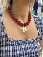 Kalung Manik Bulat Chunky Lucu Kustom Terlaris Liontin Bunga Akrilik Besar Warna-warni Perhiasan Batu Alam yang Cerah