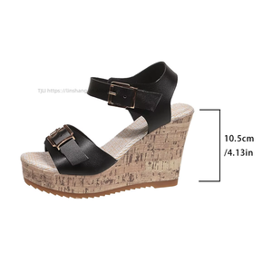 Nouvelles sandales compensées d'été pour femmes avec boucle de ceinture, semelle épaisse, style européen et américain, plateformes romaines tendance - Product Image 6