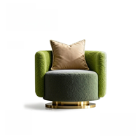 Fauteuil pivotant vert mousse avec base dorée, fauteuil rond en tissu bouclé, fauteuil d'appoint pour la maison, le salon, l'hôtel