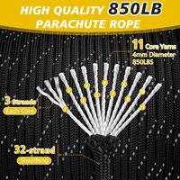 Paracord réfléchissant 4 mm, 850 lb, 11 brins tressés en nylon, robuste, pour tente, camping, randonnée, survie, tactique, bricolage, camouflage, tout usage